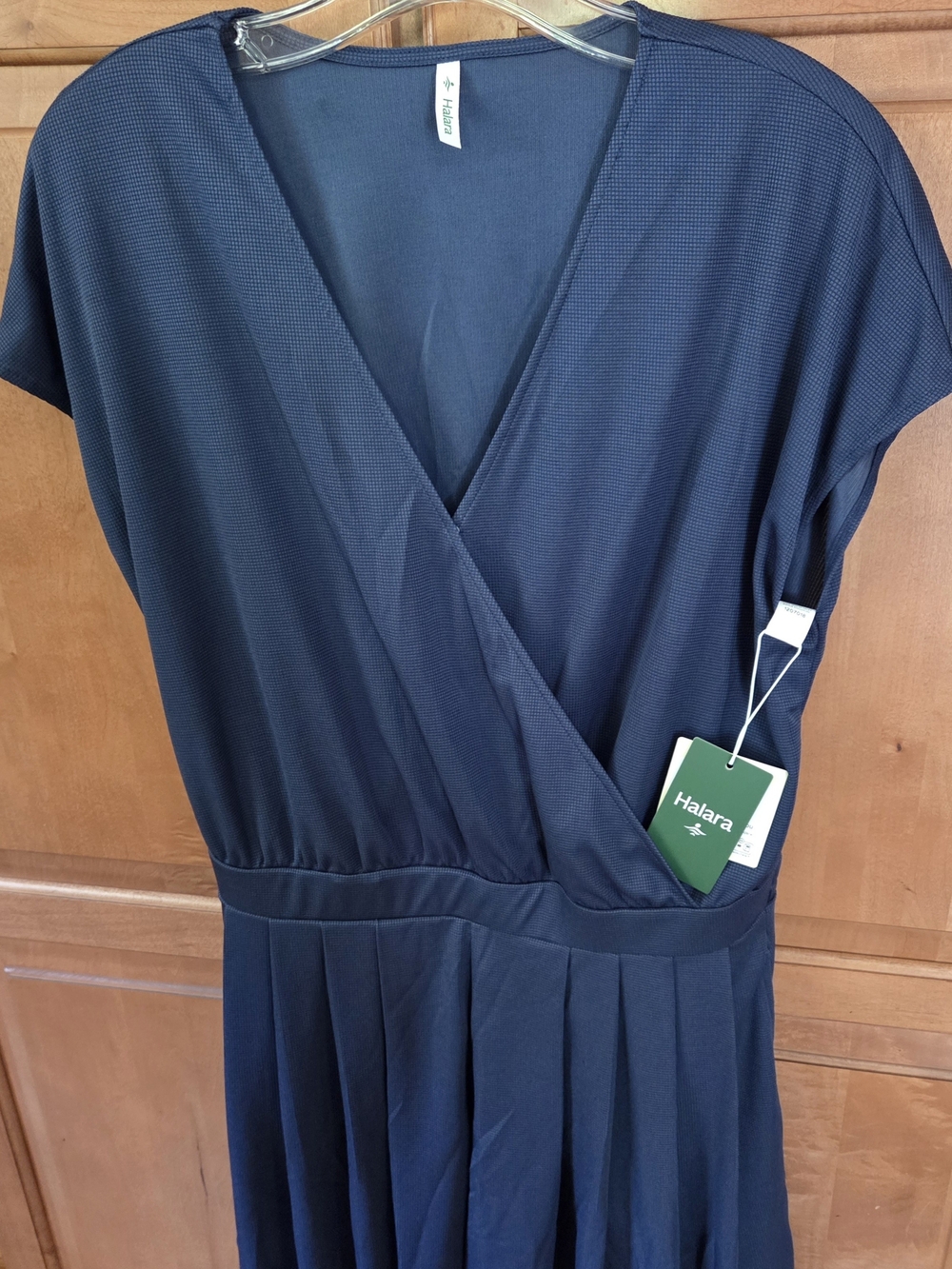 HALARA Navy Blue Wrap-Front Midi Dress